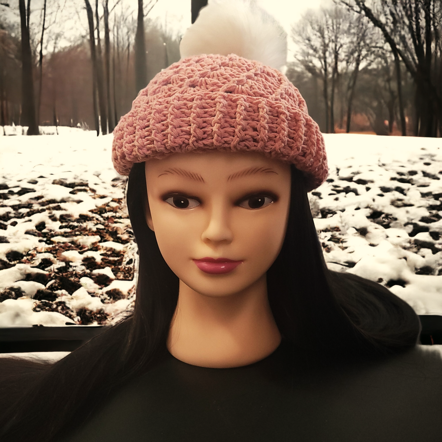 Pink With White Pom-Pom Beanie