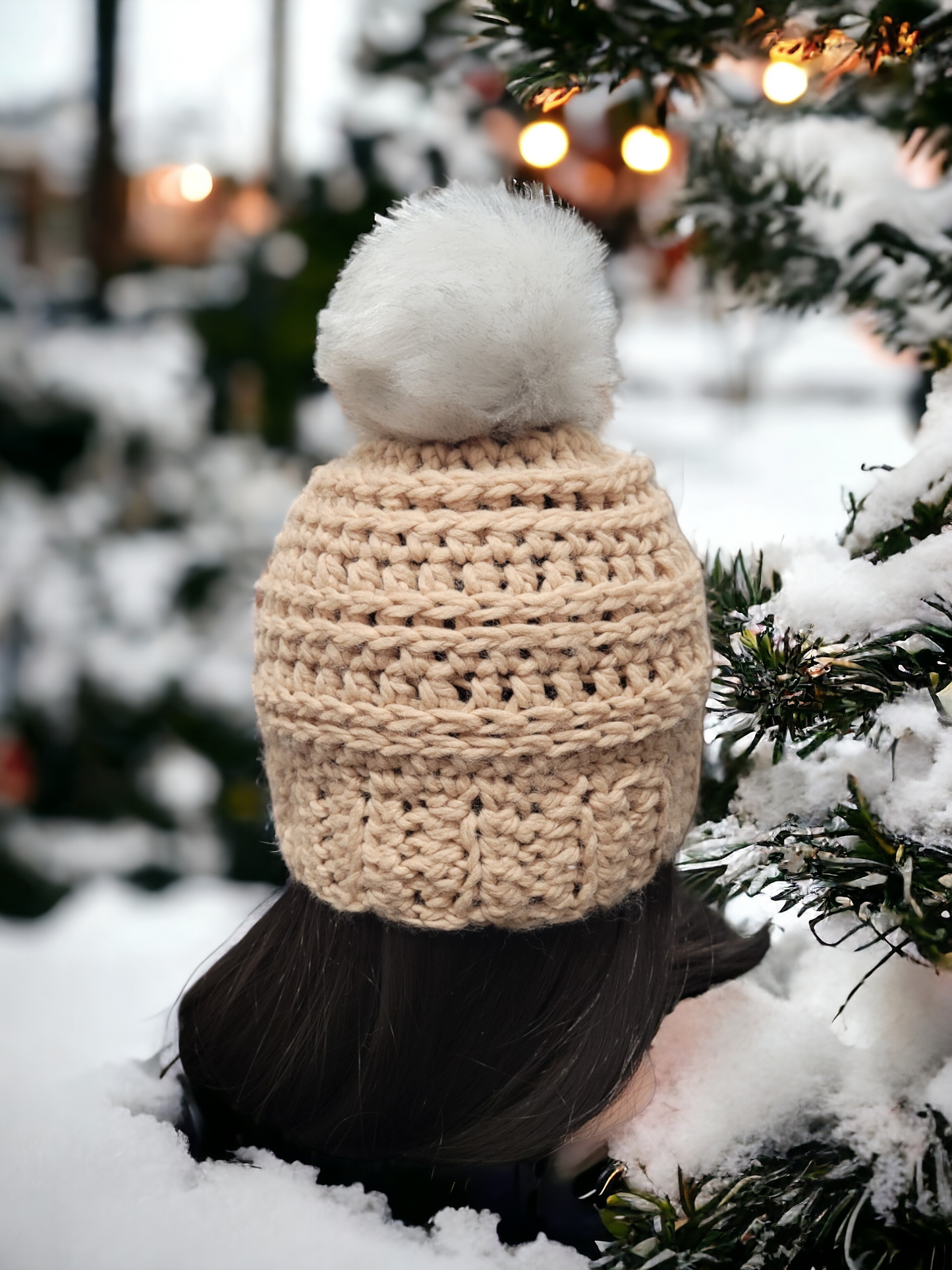 Light Brown With White Pom-Pom Beanie