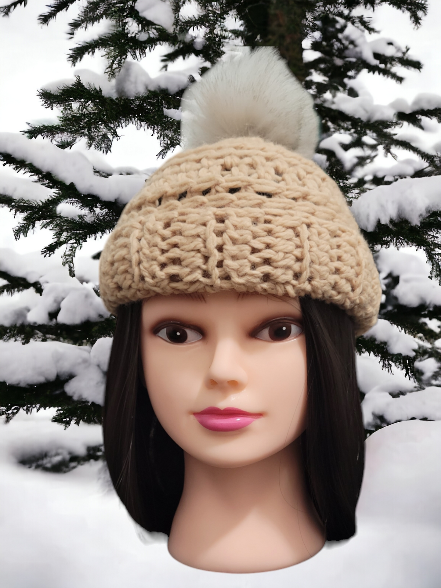 Light Brown With White Pom-Pom Beanie