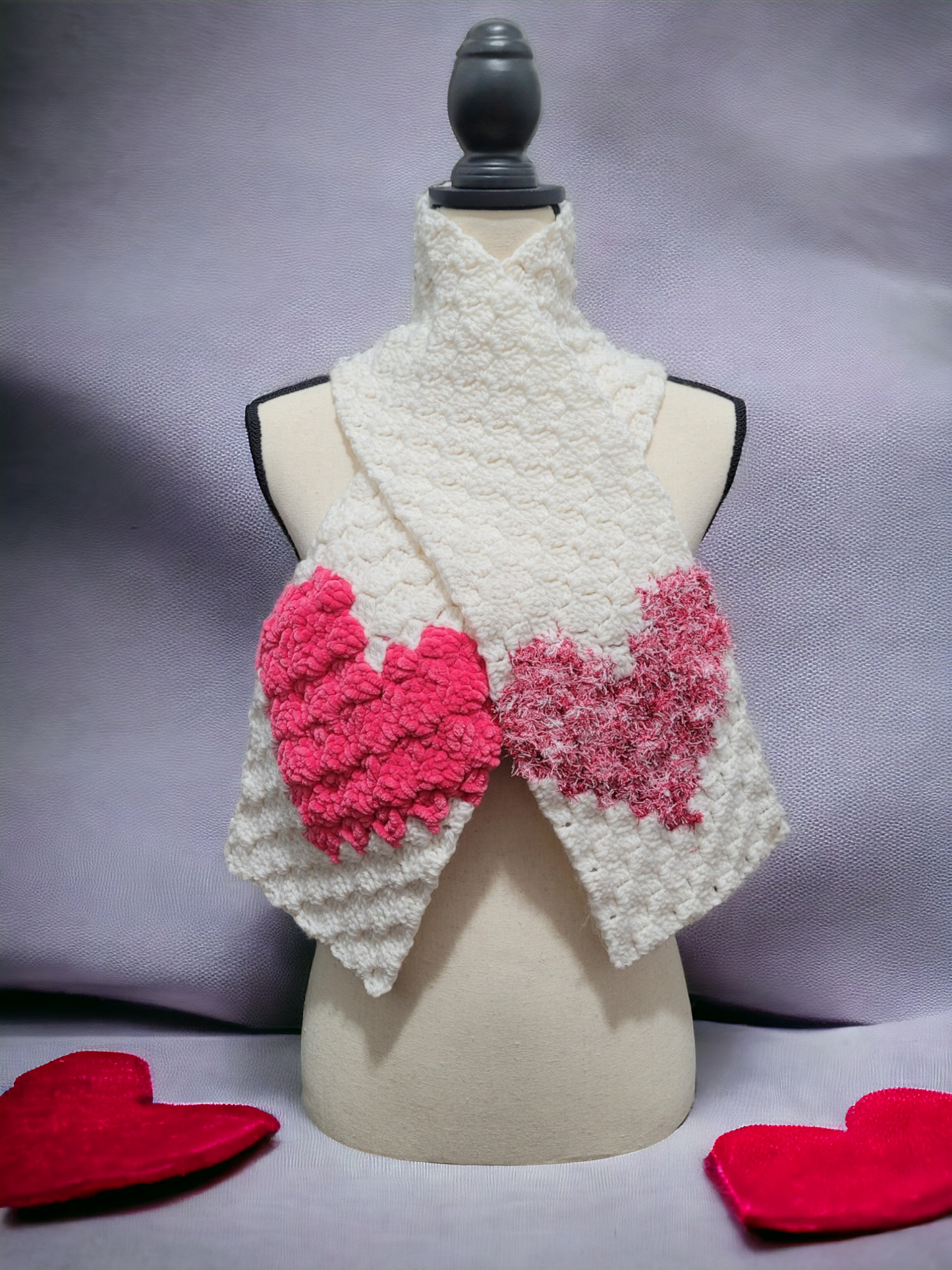 White & Pink Valentine's Scarf