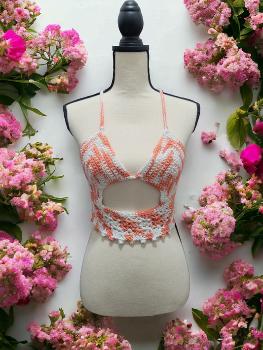 Orange & White Bikini Crop Top