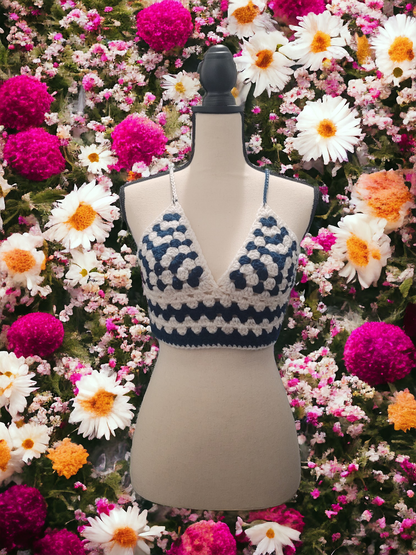 Dark Turquoise & White Bikini Crop Top