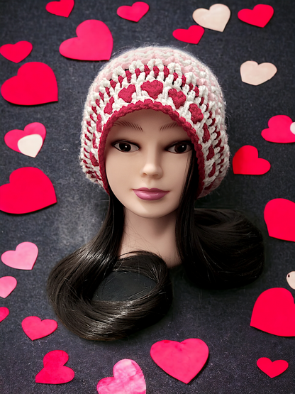 Valentine's Red, Pink & White Beanie