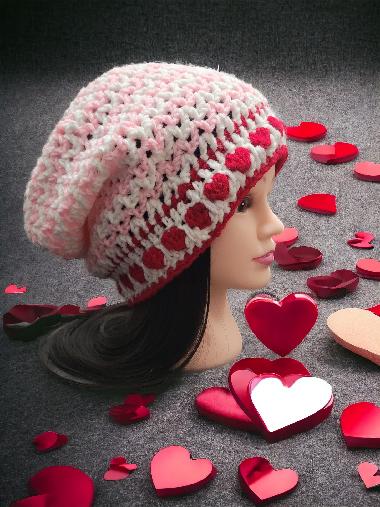Valentine's Red, Pink & White Beanie