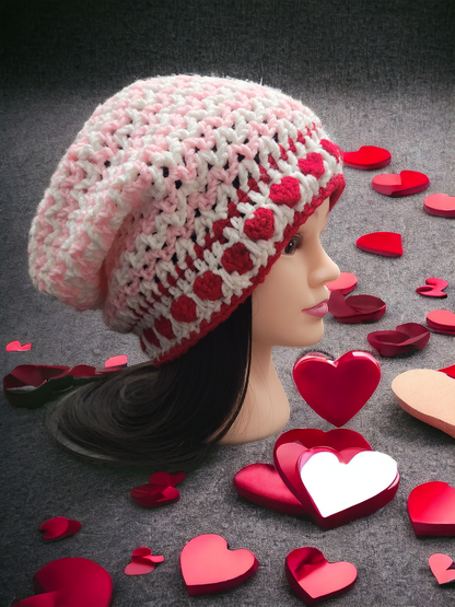 Valentine's Red, Pink & White Beanie